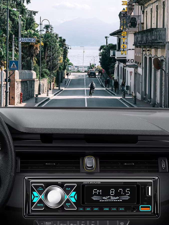 HIPPCRON Digitales 1 Din Autoradio mit FM Musikradio, MP3 Player und 7 farbigen Lichtern in Schwarz inklusive Fernbedienung - Bild 7