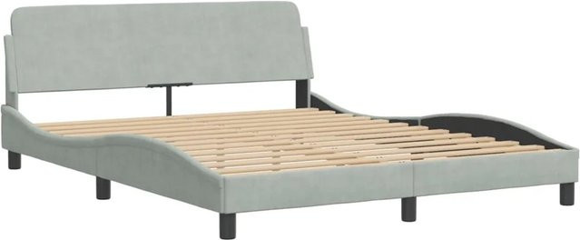 vidaXL Bettgestell aus Samt in Hellgrau mit LED-Unterbettbeleuchtung und USB-Ladeport, B/T/H: 160 x 200 x 165 cm - Bild 1