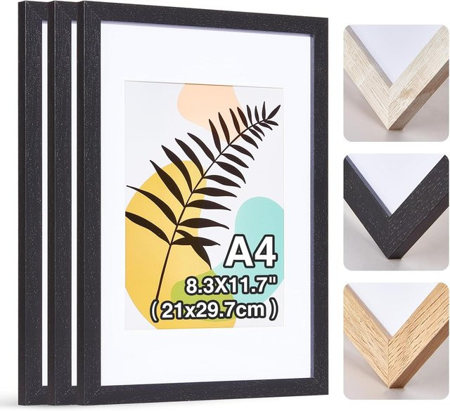 Heimwohl Bilderrahmen A4 in Schwarz aus Holz mit bruchsicherem Plexiglas, B/H: 21 x 30 cm - Bild 1