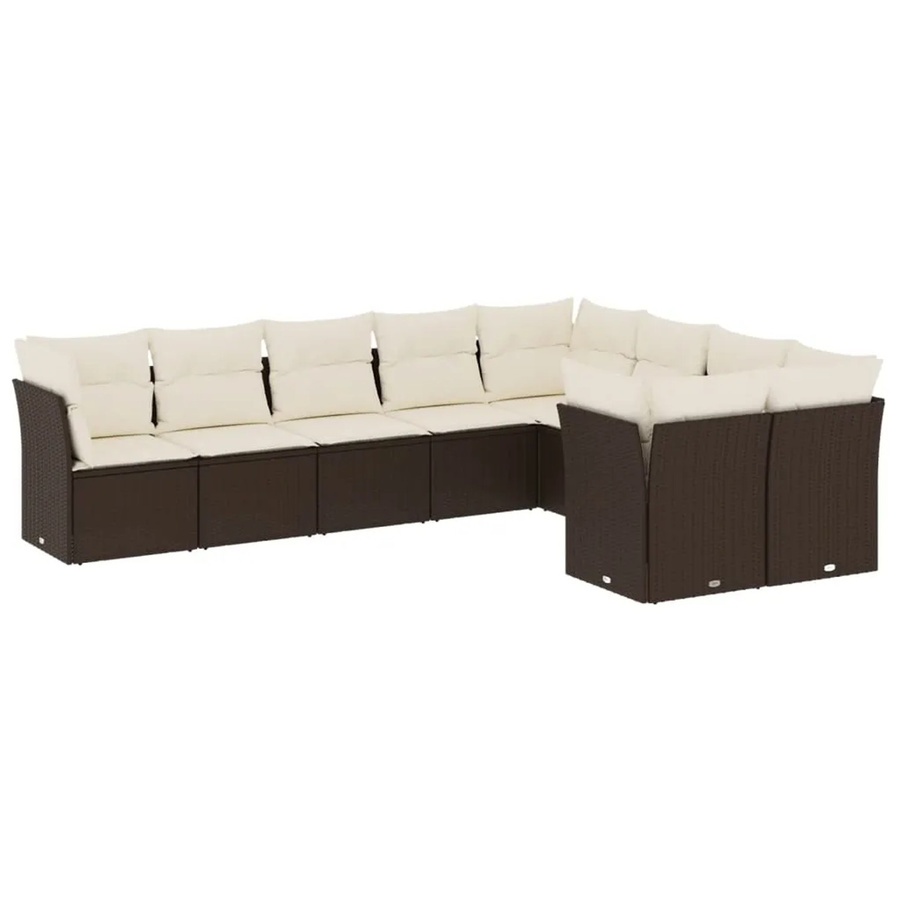 vidaXL 9-tlg Garten-Sofagarnitur in L-Form aus braunem PE-Rattan mit cremeweißen Kissen und Stauraum - Bild 2