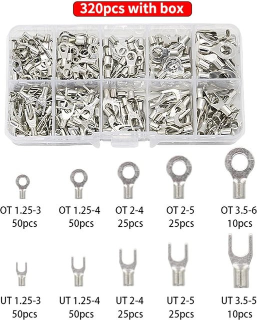 AOKIN Messing Klemmen Sortiment Set mit Kabel Draht Steckern und Crimp Spateln in Gold und Silber, 10 in 1 Set mit 320 Stück - Bild 1