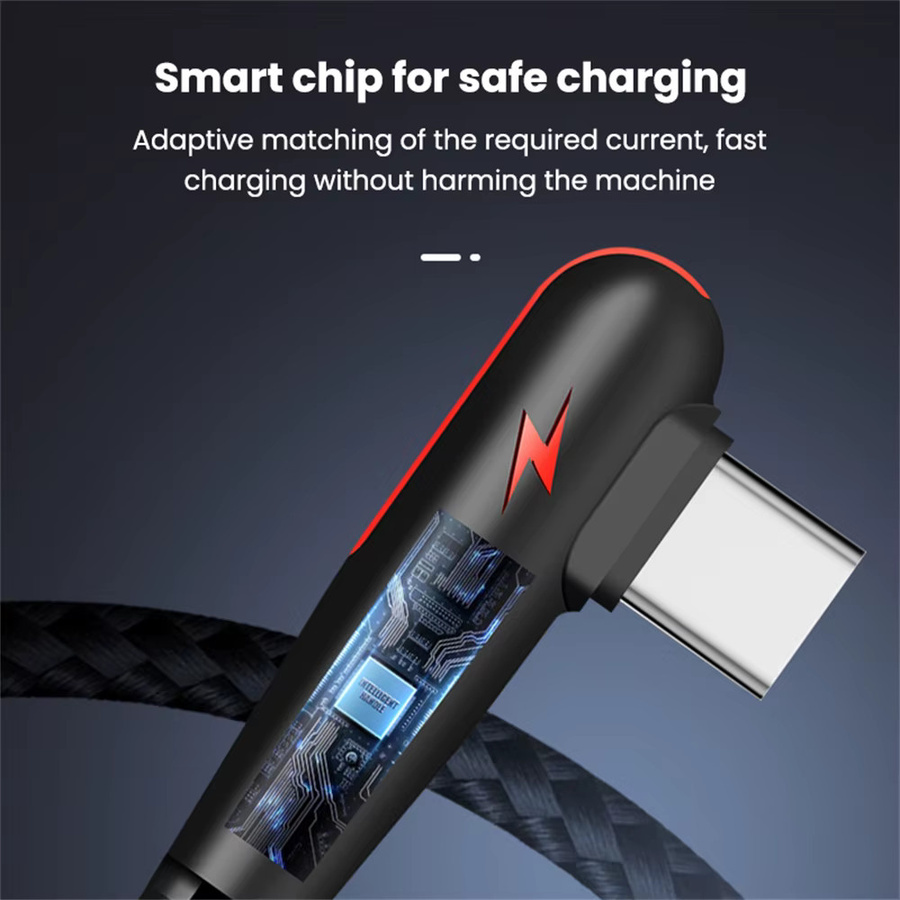 120 W USB-C Schnellladekabel mit 90 Grad Winkel, USB 3.0 Hochgeschwindigkeits-Datenkabel für Mobiltelefone und Computer, Schwarz - Bild 5