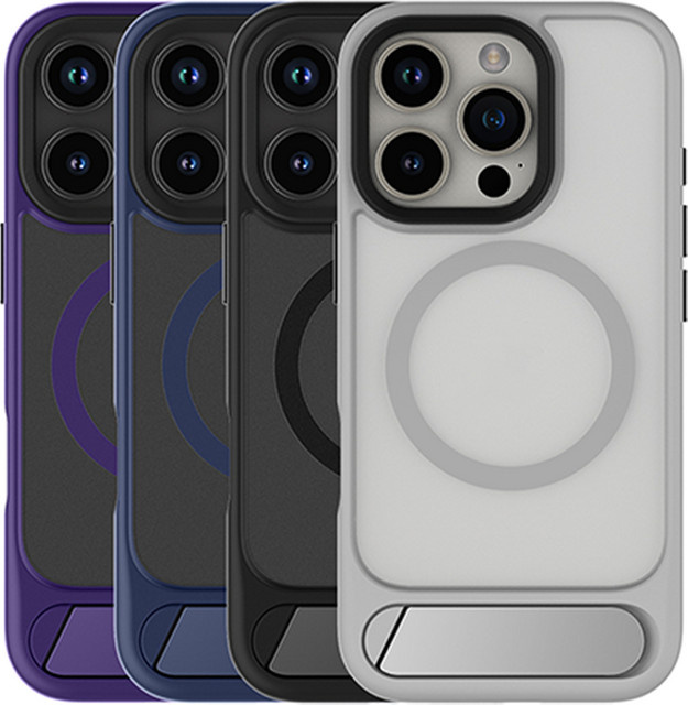 MagSafe Handyhülle mit Metallhalterung für iPhone 17 Pro Max, 16 Pro, 15, 14, 13 in Purple, mattiert für kabelloses Laden - Bild 1