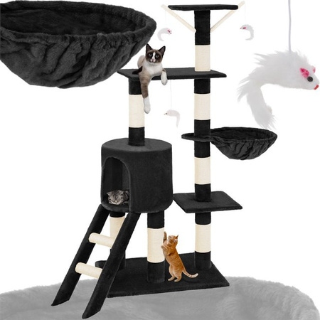tectake Kratzbaum Dominik Schwarz mit Katzenhöhle und integriertem Spielzeug, B/T/H: 49 x 35 x 144 cm