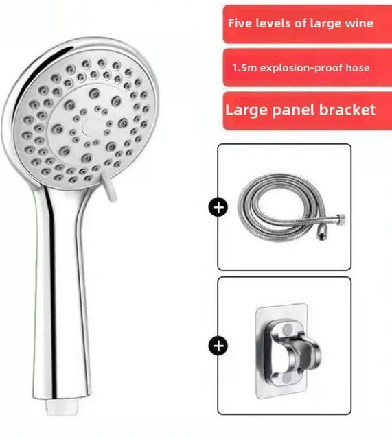 YANKE 2/3-teiliges Hochdruck-Duschkopf-Set in Chrom, Wandmontage, rund, Silber - Bild 1