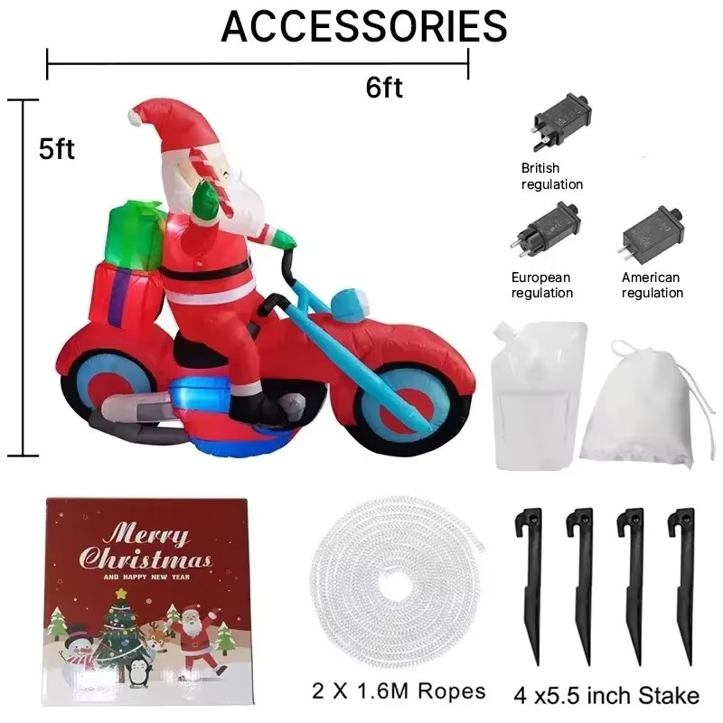 Aufblasbares Weihnachtsornament Santa auf Motorrad mit integrierten LED-Leuchten von CatXaa, Multicolor, Höhe: 180 cm - Bild 4