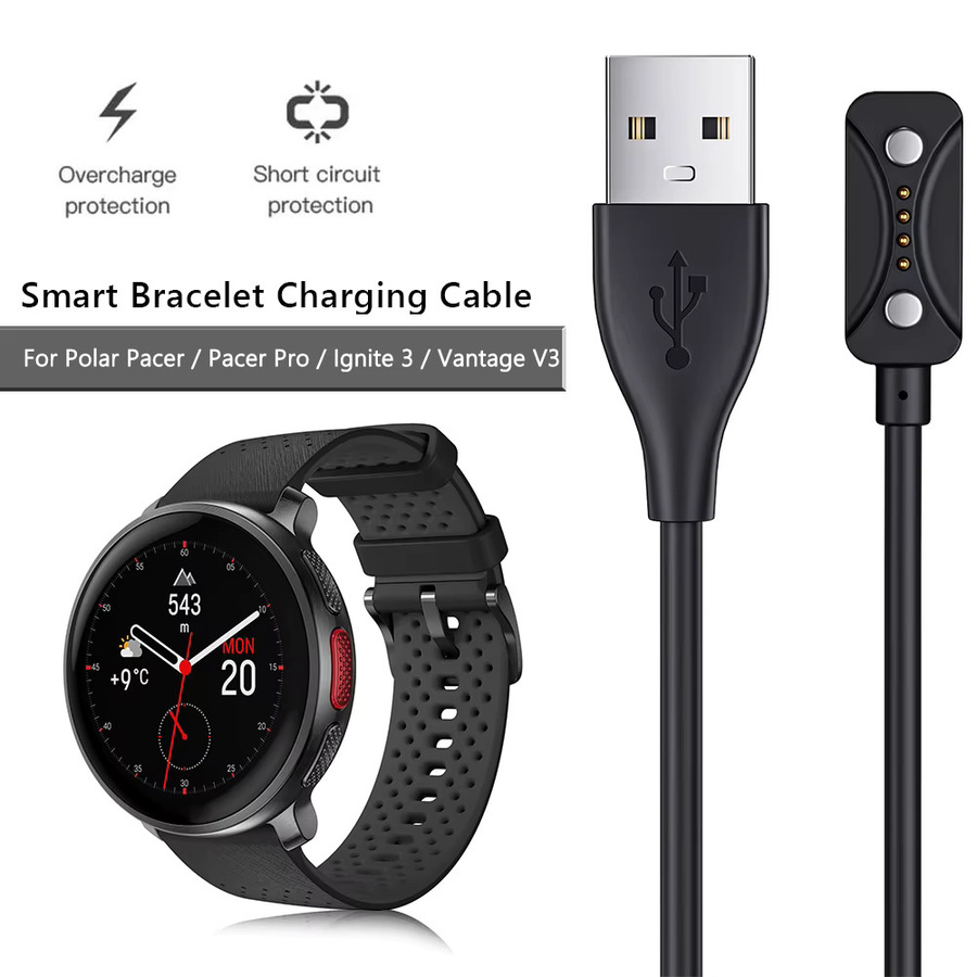 Magnetisches USB-C Ladekabel von Polar in Schwarz für Polar Pacer, Pacer Pro, Ignite 3 und Vantage V3, Länge: 1 m - Bild 2