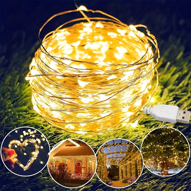USB-LED-Lichterkette aus Kupferdraht in Warmweiß und Bunt zur Dekoration von Schlafzimmer und Zuhause - Bild 2