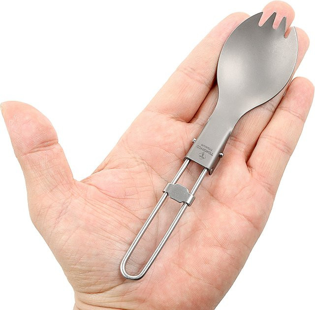 TOMSHOO Titan Faltbarer Spork in Silber, faltbares Campingbesteck für Outdoor und Wandern - Bild 1