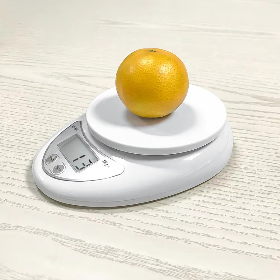 Kebidumei Digitale Küchenwaage in Weiß mit LCD-Anzeige, Tragbare Elektronische Lebensmittelwaage bis 5 kg mit 1 g Genauigkeit - Bild 2