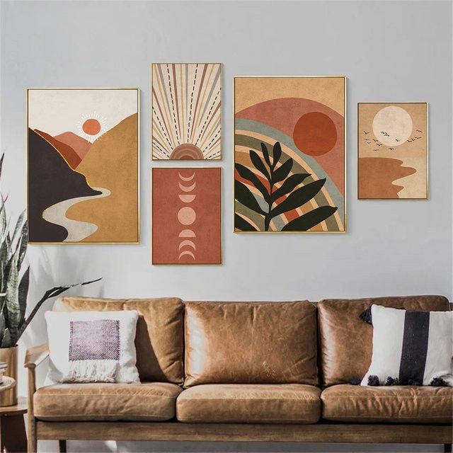 Potdemiel Mid Century Modern Wandkunstdruck Sonne in Orange und Terrakotta als Leinwand-Poster im Portraitformat - Bild 1