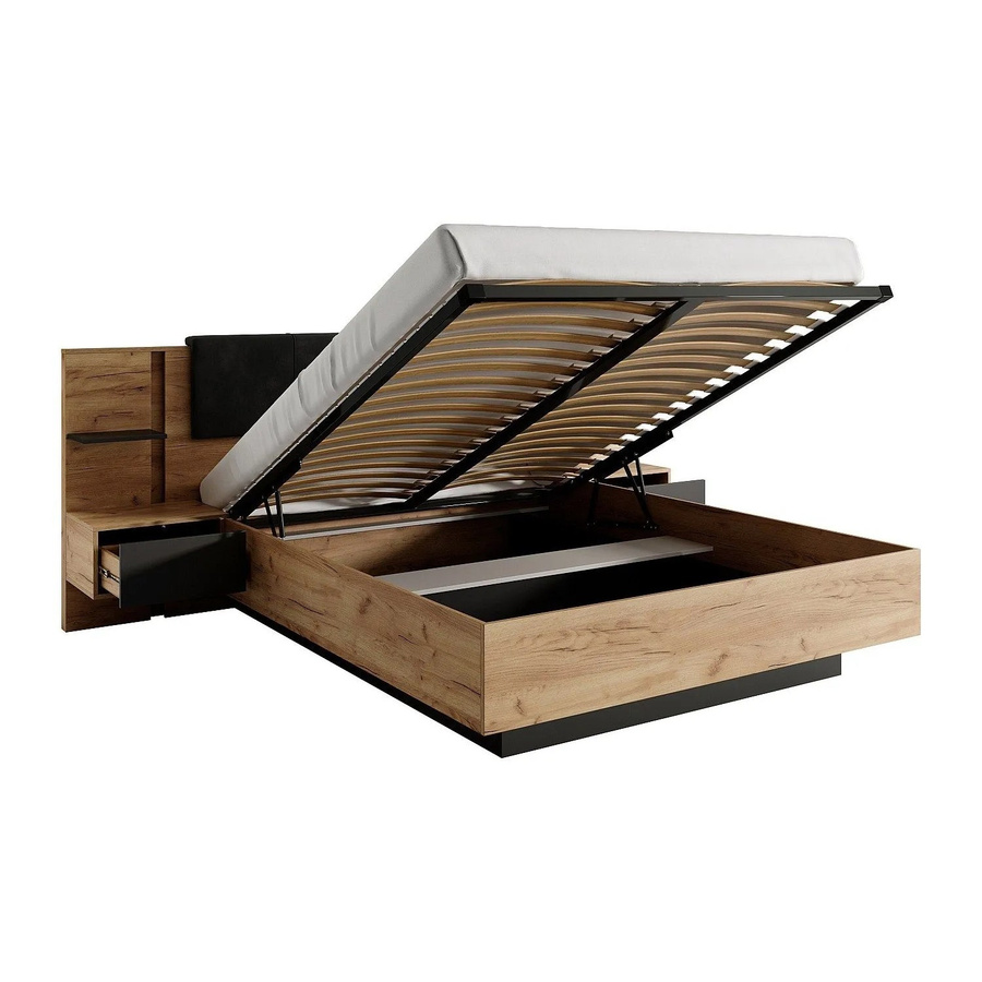 Bett Elynia mit Bettkasten in Anthrazitgrau und Naturfarben Hell, B/T: 140 x 190 cm - Bild 2