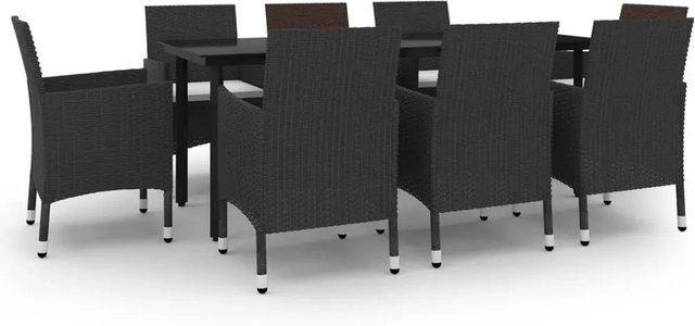 vidaXL 9-teilige Garten-Essgruppe aus Poly-Rattan und Glas in Schwarz-Weiß mit Auflagen - Bild 1