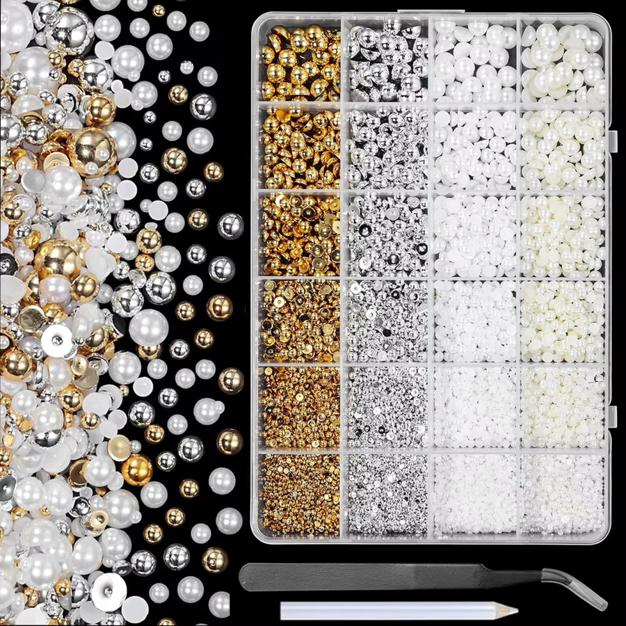 MingLee Nagel Charms, Kaviar Perlen, Gold Silber, Weiß Beige, 1/2/3/5 mm - Bild 2