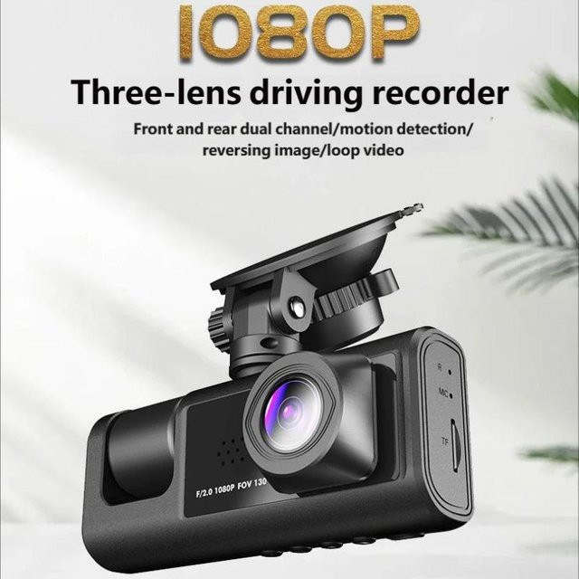 AutoCam WIFI Triple Kamera Dashcam in Schwarz mit 1080P Full HD und Nachtsicht als 3-Kanal Auto Innen und Außen Recorder - Bild 1