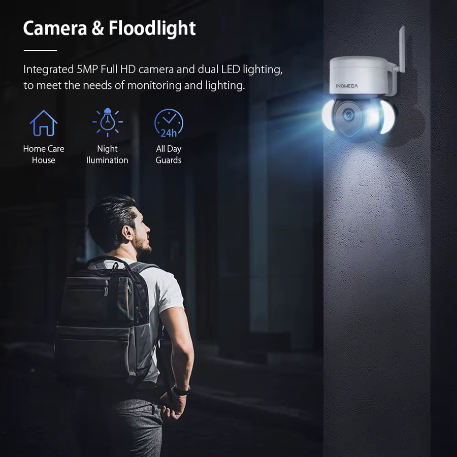 INQMEGA 5MP Smart Cloud PTZ IP Kamera mit Nachtsicht und Foodlight, Wifi Outdoor Überwachungskamera in Weiß - Bild 2