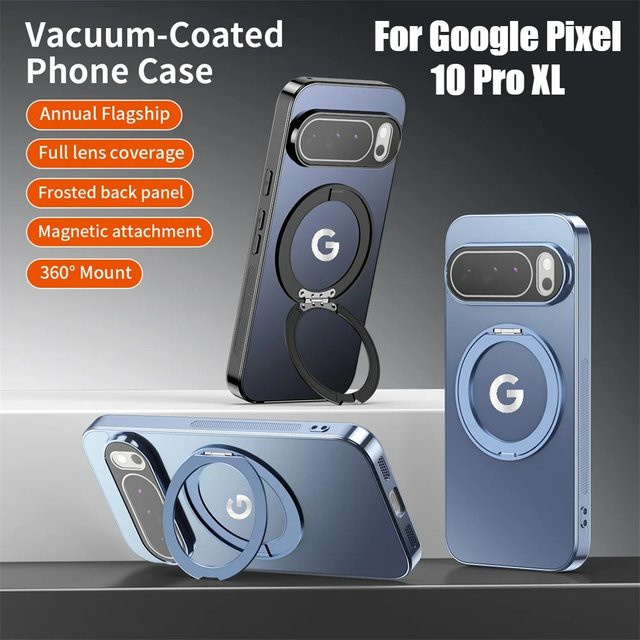 Magnetische PC Handyhülle mit Matt-Beschichtung und Metallring-Ständer für Google Pixel 10 Pro XL, 9A, 8A in Schwarz oder Blau - Bild 1