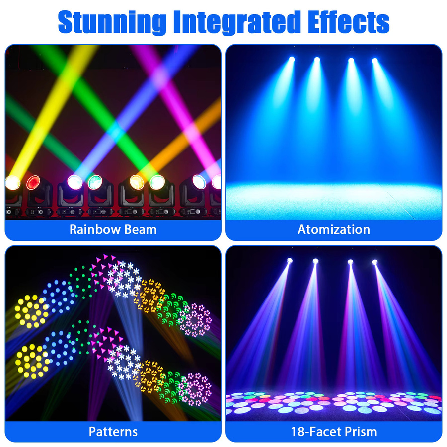 Datewink 200W LED Beam Moving Head Licht Schwarz mit 12 Farben, 15 Gobos und 18 Prismen für DJ, Disco und Party - Bild 4