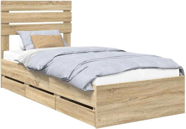 vidaXL Bettrahmen Sonoma-Eiche mit Schubladen, Farbe Braun, B/T/H: 100 x 200 x 101 x 203 cm - Bild 1