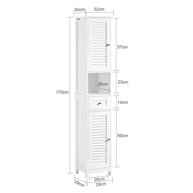 SoBuy Badezimmer-Hochschrank FRG236 in Weißnatur mit 1 offenem Fach, 1 Schublade und Türen, H: 170,0 cm, B: 32,0 cm, T: 15,5 cm - Bild 3