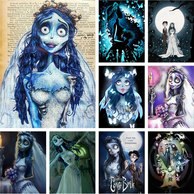 Potdemiel Diamantmalerei Set Corpse Bride Tim Burton Emily Motiv als DIY Kreuzstich Stickerei Kit und Mosaik Kunst für deine Wanddekoration - Bild 1
