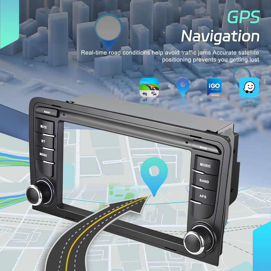 Podofo 7 Zoll 2 Din Autoradio Multimedia-Player mit Bluetooth und HD Kapazitivem Touchscreen für Audi A3 8P/A3 8P1 3-Türer Schrägheck, S3 8P/RS3 Sportback, Kabelloses Carplay, Android Auto und Mirror Link, Schwarz - Bild 3