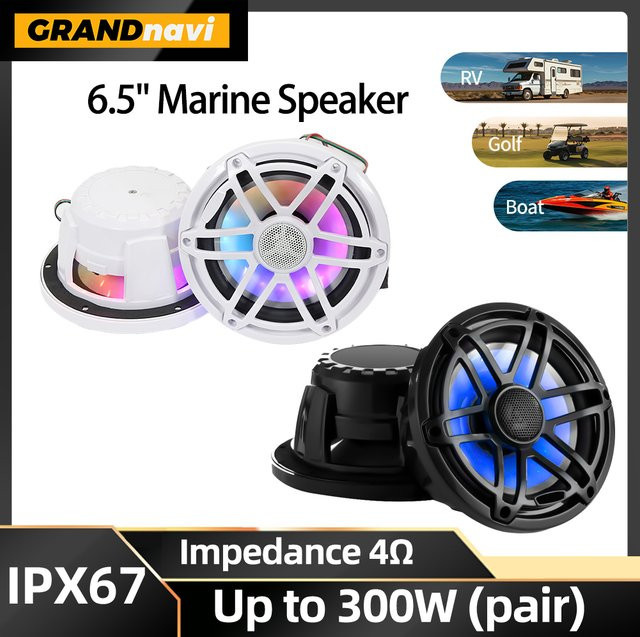 2er-Set 6,5-Zoll Marine-Lautsprecher mit RGB-Beleuchtung, 300 W, wasserdicht nach IPX67, für Yacht, Golfwagen, Wohnmobil und Boot - Bild 1