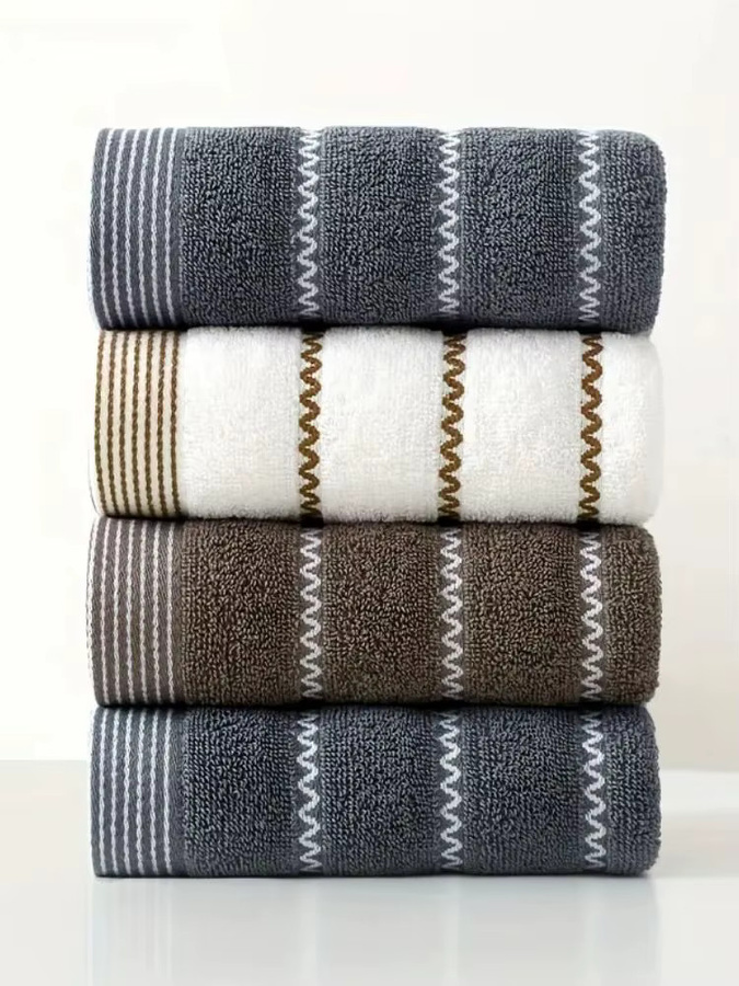 Inyahome Handtuch-Set aus Baumwolle, braun gestreift, weich und saugfähig - Bild 4