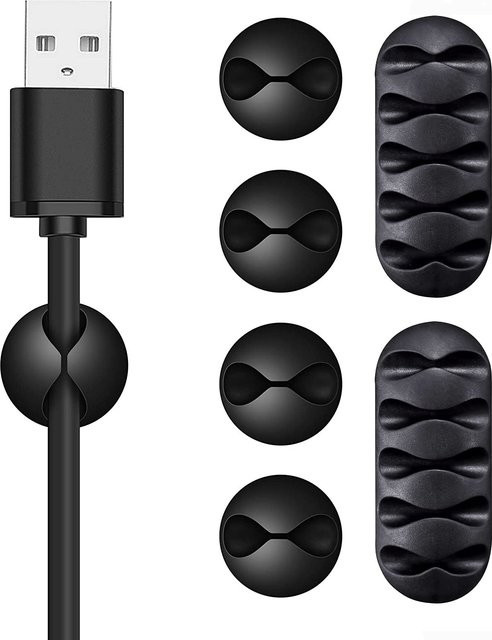 Silikon USB Kabel Organizer in Schwarz für USB-A und USB-C zur Kabelmanagement-Organisation am Schreibtisch - Bild 1