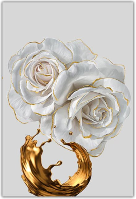 TPFLiving Luxus Poster Leinwand Goldene und weiße Rose 3 Motive B/H: 50 x 70 cm ohne Rahmen - Bild 1
