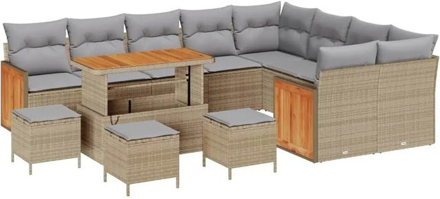 vidaXL Gartensofa-Set aus Polyrattan mit 13 Kissen in Beige und Hellgrau - Bild 1