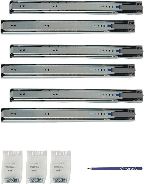 vasalat Kugelauszug Softclose Vollauszug mit Dämpfung, Farbe: Silber, 3 Paar, Länge: 400 mm - Bild 1