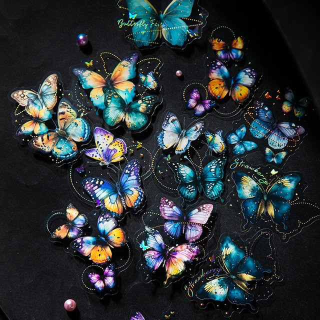 20 Stück Bunte Schmetterling Aufkleber aus PET mit 3D geprägter Goldfolie Textur für Journal Scrapbook DIY Zubehör - Bild 1