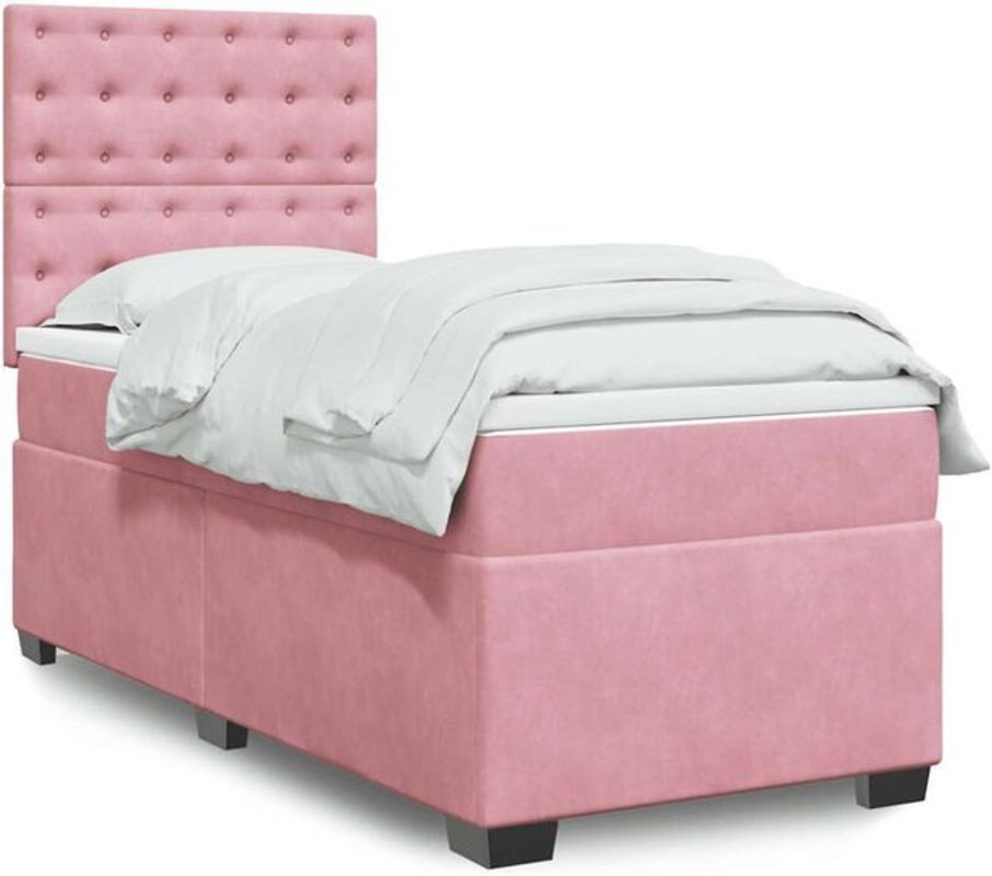 Vidaxl Boxspringbett mit Matratze in Rosa und Weiß aus Samt, B/T/H: 100 x 200 x 140,5 cm - Bild 1
