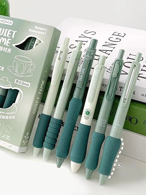 6er Set Gelstifte mit Soft-Grip und Schwamm-Griff in Kaffee-Farben für Studenten und Schule - Bild 1