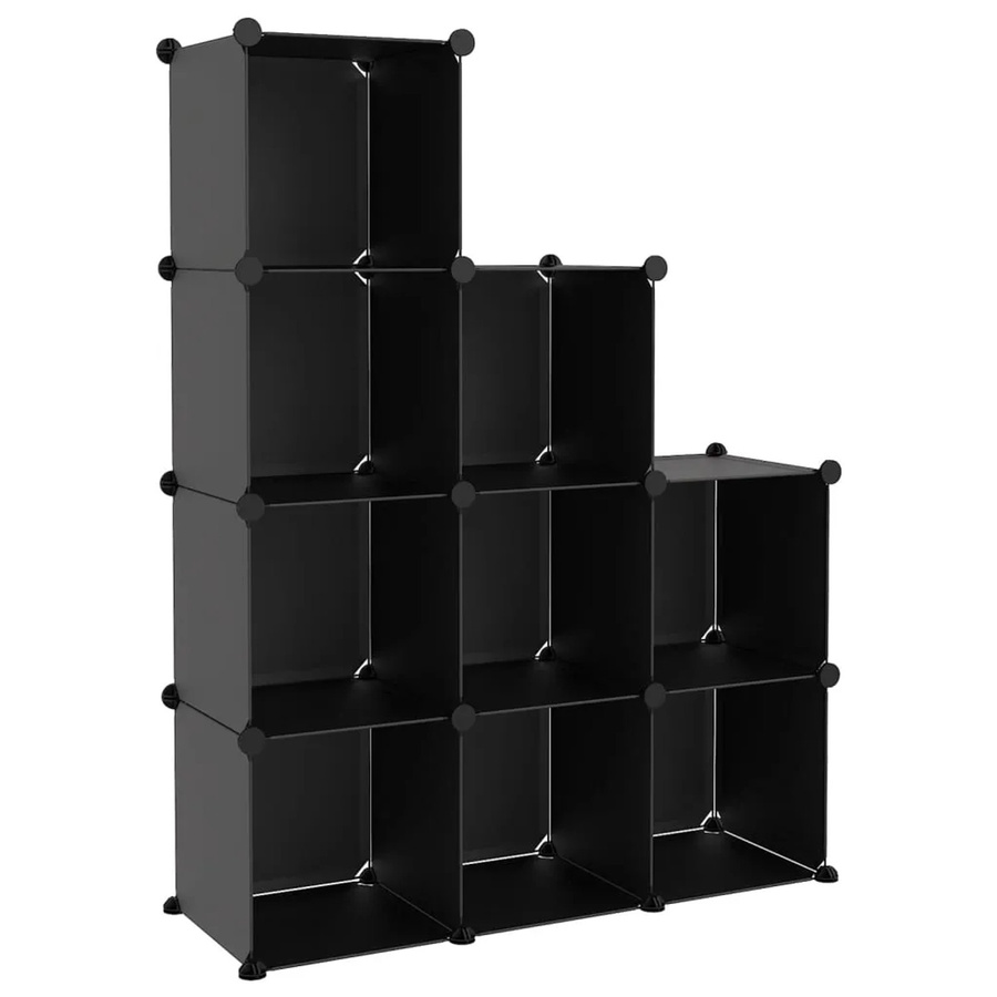 vidaXL Regalsystem mit 9 Würfeln in Schwarz, modernes Standregal aus Kunststoff und Metall für dein Home-Office, B/T/H: 124,0 x 94,5 x 32,0 cm - Bild 2