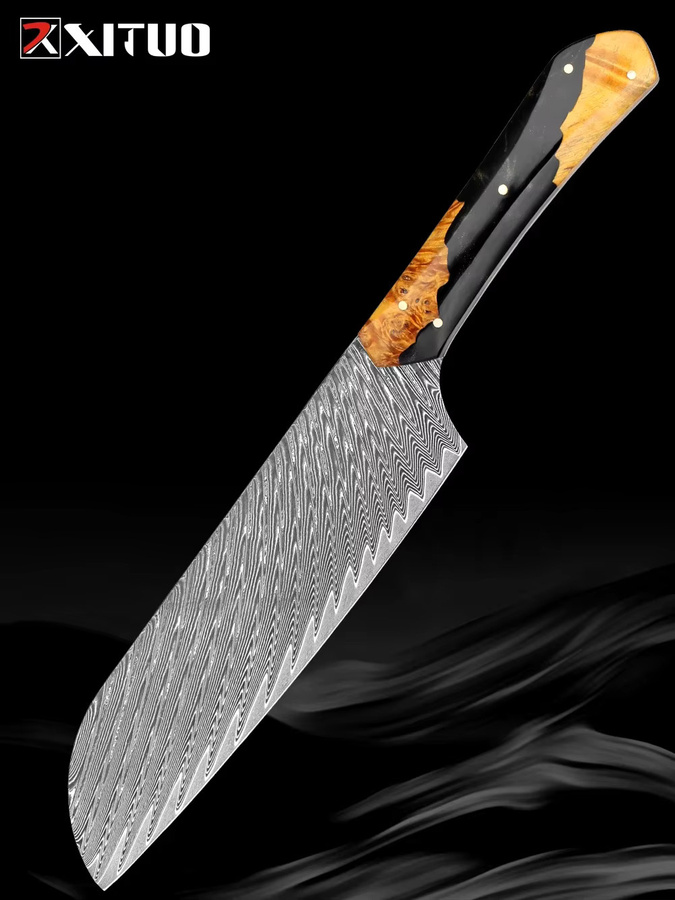 Best Chef Santokumes Messer aus Damaststahl mit schwarzem Kunstharz-Holzgriff, 7 Zoll (17,78 cm) - Bild 6