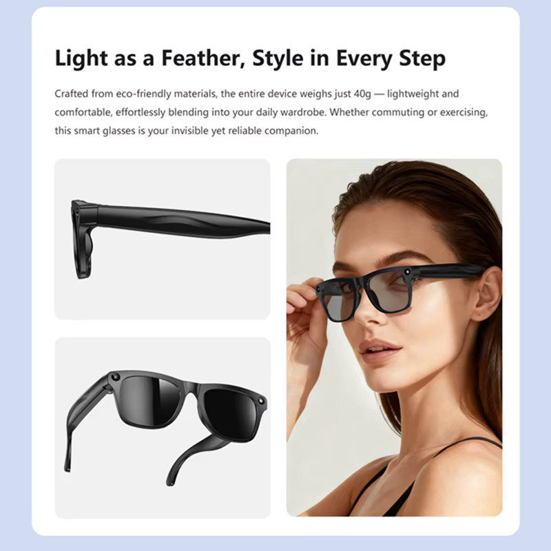 OPPO KI-Smart-Photochromic-Brille mit 800W HD Fotokamera, Bluetooth-Musik, ChatGPT, Anruffunktion und Übersetzungsfunktion in Schwarz - Bild 3