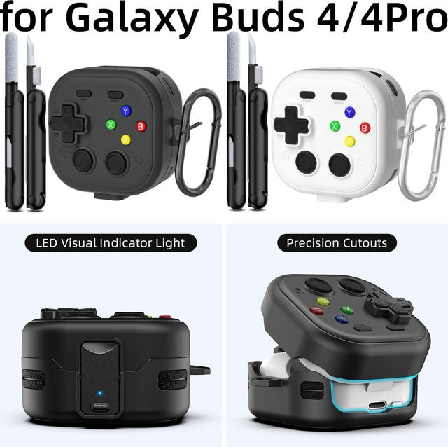 Samsung Galaxy Buds 4 und Galaxy Buds 4 Pro Kopfhörerhülle im Spielekonsolen-Design mit Reinigungsset, Farbe: Weiß/Transparent - Bild 1