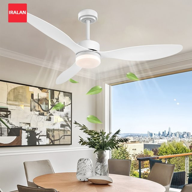IRALAN Deckenventilator mit Licht und Fernbedienung in Weiß mit Holzflügeln und Gleichstrommotor - Bild 1