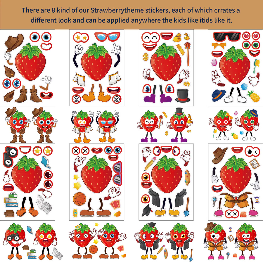 GOGOTU Erdbeer-Frucht-Gesichter Puzzle-Aufkleber, 16 Blatt - Bild 3