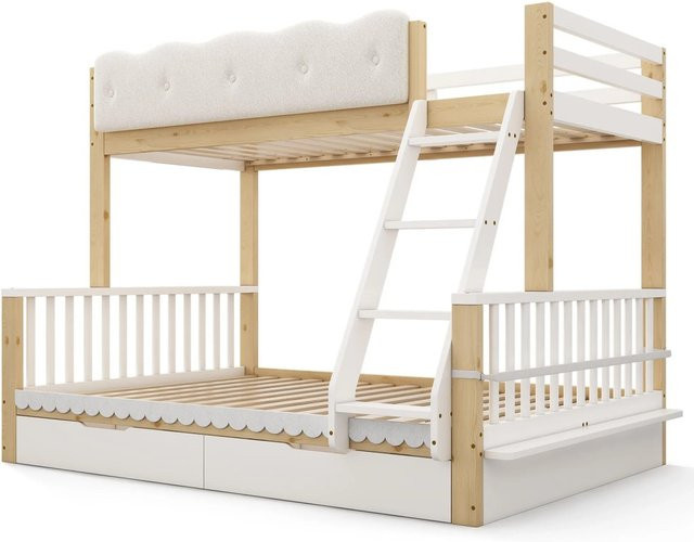 Merax Etagenbett mit Wolkengeländer in Weiß für Kinderzimmer aus Holz und MDF, B/T/H: 140 x 200 x 154 cm - Bild 1