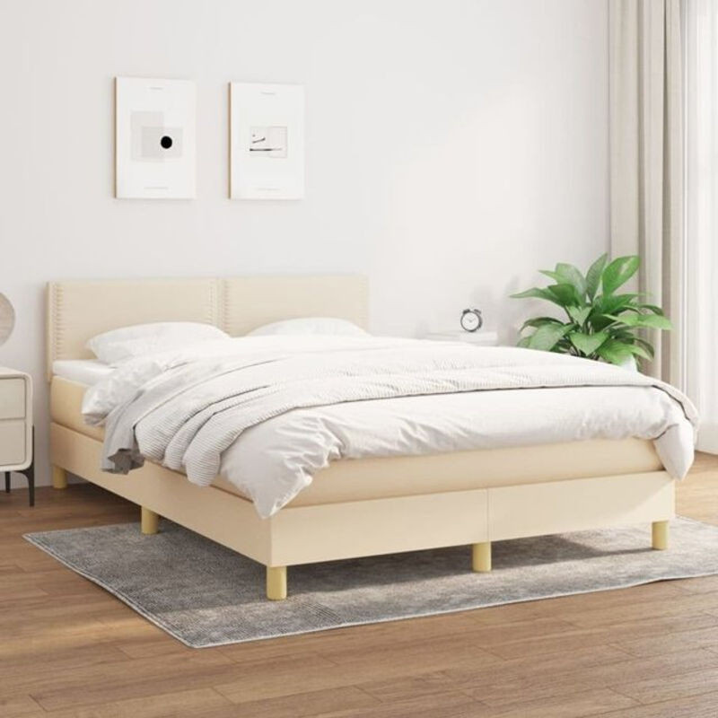 vidaxl Boxspringbett mit Matratze aus Stoff in Beige, B/T/H: 140 x 200 x 88 cm - Bild 1
