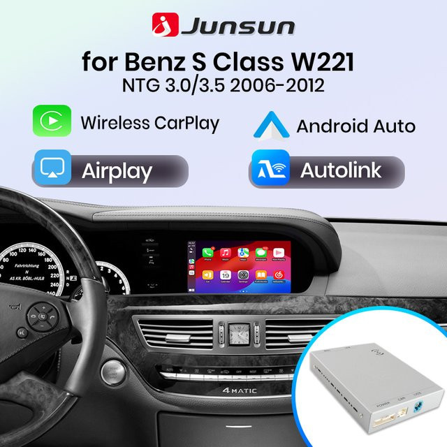 Junsun Wireless CarPlay und Android Auto Decoder Box für Mercedes Benz S Klasse W221 NTG 3,0/3,5 (2006-2012) mit Navigation und Rückfahrkamera Unterstützung - Bild 1