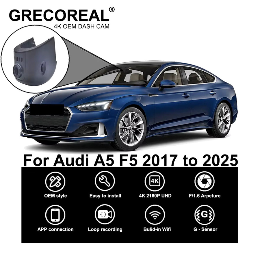 GRECOREAL 4K Dash Cam Dual Dashcam Set mit WiFi und App-Steuerung in Schwarz, kompatibel mit Audi A5 F5 - Bild 5
