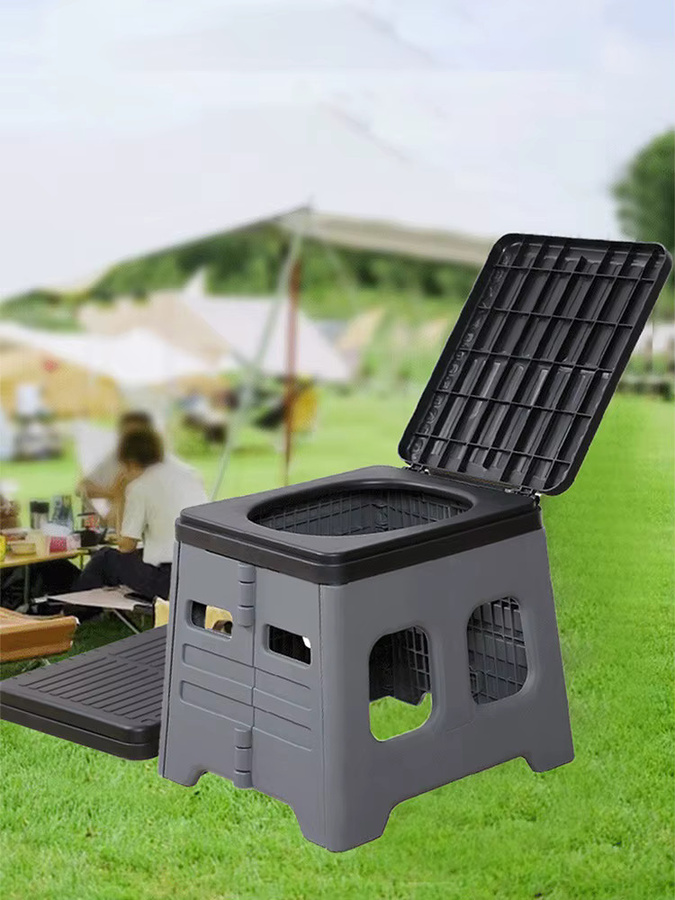 ALLOYSEED Tragbarer zusammenklappbarer Toilettensitz für Camping und Outdoor in Grau, B/T/H: 37,0 x 30,5 x 12,0 cm - Bild 7