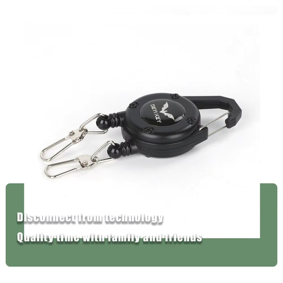 Tragbarer Metall-Ausweishalter in Schwarz mit Doppelkopf-Aufrollmechanismus und robustem Karabiner für Erwachsene - Bild 2