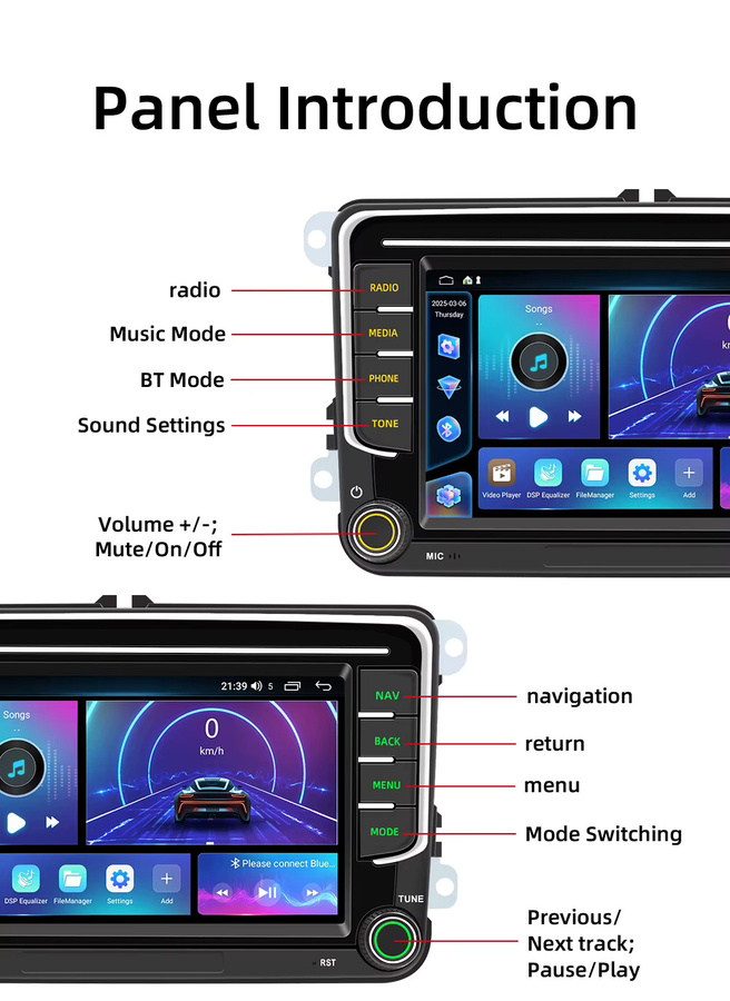 BQCC Android 13 Octa Core Autoradio mit 7 Zoll Display für Volkswagen VW CC Passat B7 Polo Golf 5 6 Jetta in Schwarz mit CarPlay, Mirrorlink, WiFi und GPS - Bild 6