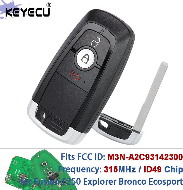 KEYECU Smart Remote Key Fob M3N-A2C93142300 164-R8163 315 MHz ID49 Chip für Ford Fusion F250 F350 F450 Explorer Bronco Ecosport in Schwarz - Bild 1