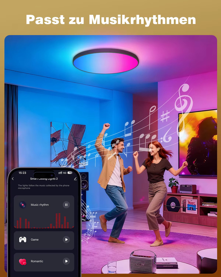 Oraymin 24W LED-Deckenleuchte mit App- und Fernbedienung, RGB 16M Farben, dimmbar 2700-6500K, Durchmesser: 30 cm - Bild 2